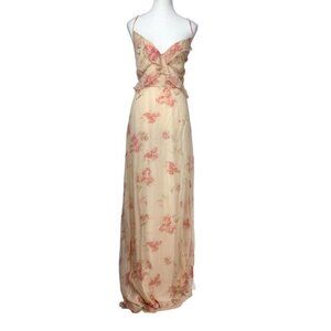 NWT BHLDN CLARE PINK SLEEVELESS FLORAL SHEER CHIFFON OVERLAY FORMAL DRESS - 16